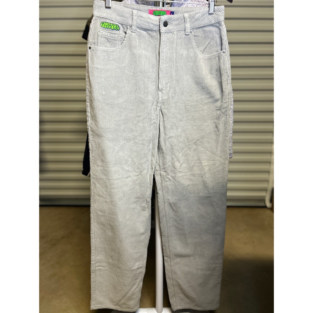 Empyre Pants Women 8 Gray Corduroy Skate Streetwear Straight Leg Embroidered